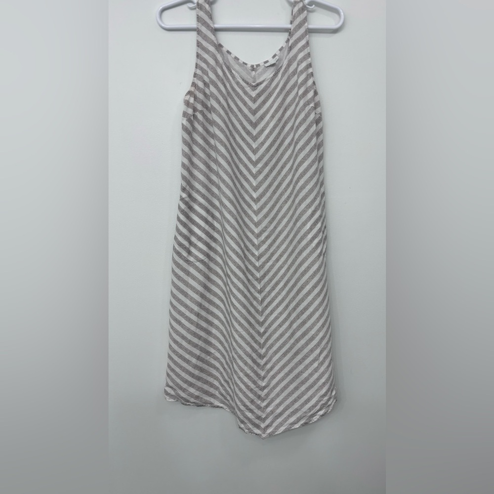J. Jill Taupe and White Striped A-Line Sundress